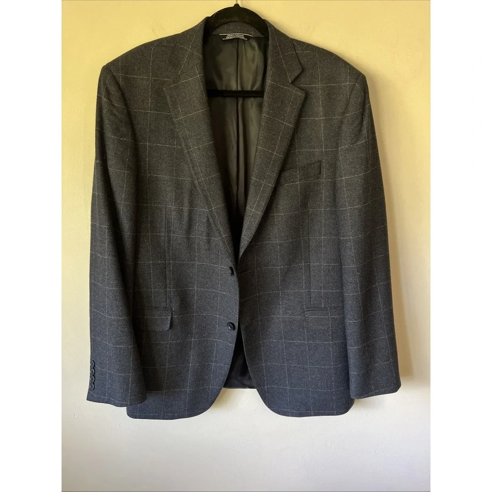 Saks Fifth Ave Men's Cashmere Windowpane Blazer 44R Slim Jacket Sport Coat